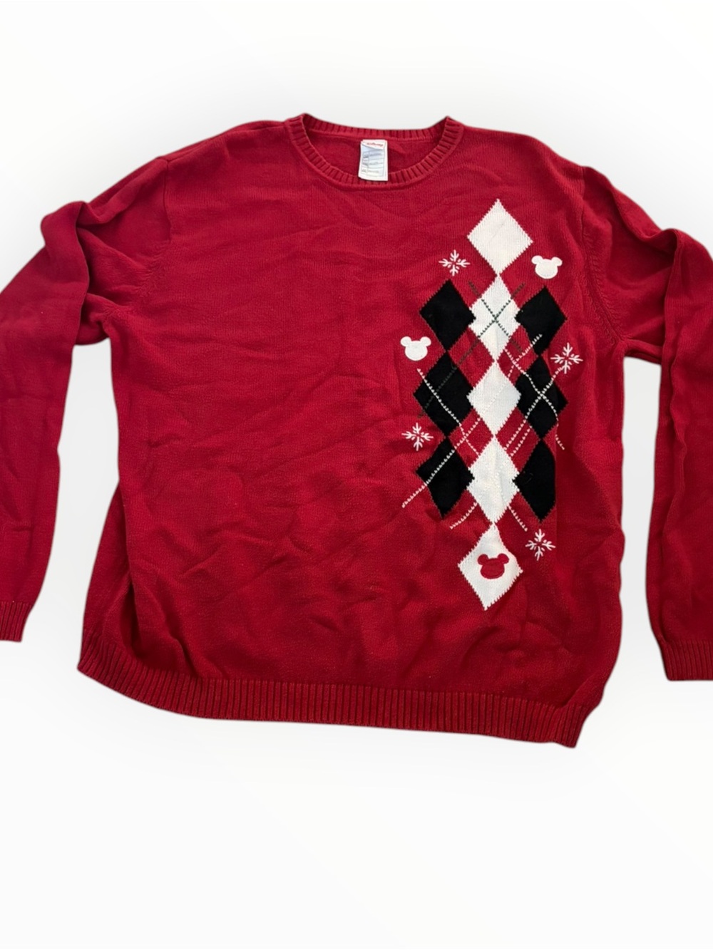 Disney Mickey Mouse Red Argyle Christmas Sweater XXL